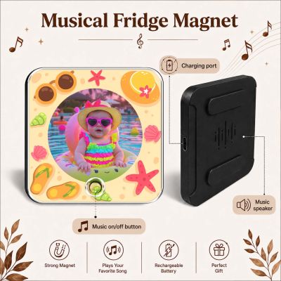 Personalized Beach Theme Baby Photo Musical Fridge Magnet for Boys & Girl  Photo Magnet Gift for Kids, Family, Baby Shower, Birthday, Home Kitchen Decor  Return Gift